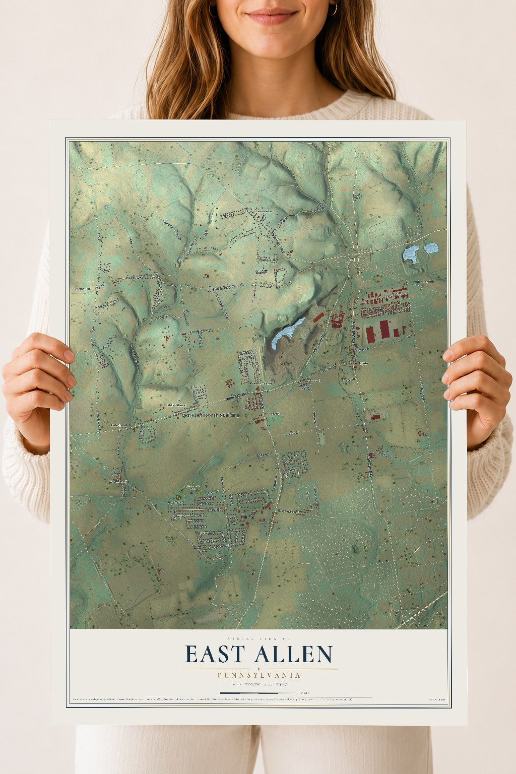 Map of East Allen, Pennsylvania, 18 x 24 inch unframed archival matte print
