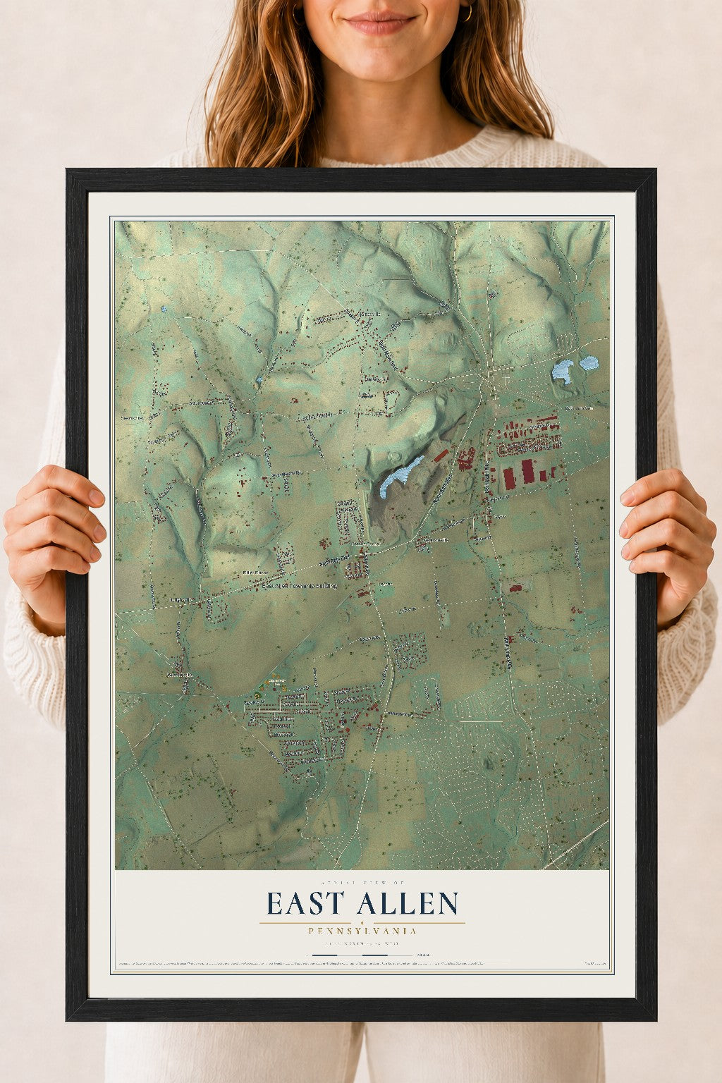 Map of East Allen, Pennsylvania, 18 x 24 inch print in a black wood frame