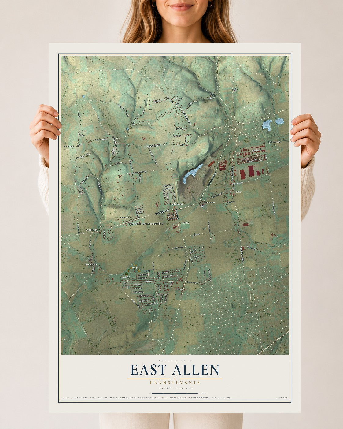 Map of East Allen, Pennsylvania, 24 x 36 inch unframed archival matte print