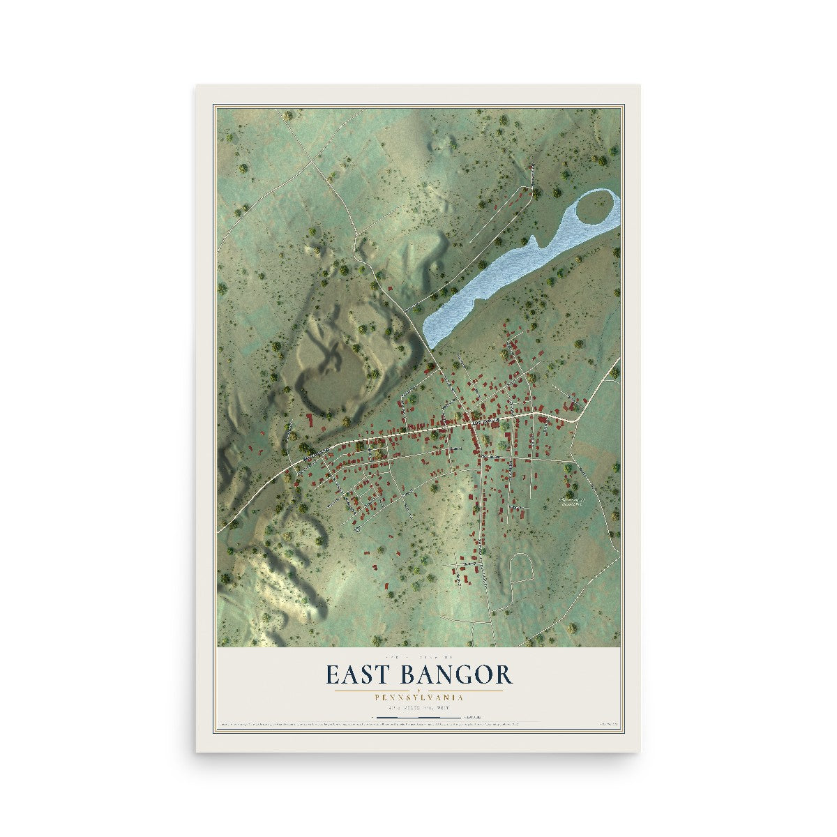 Map of East Bangor, Pennsylvania, 12 x 18 inch unframed archival matte print