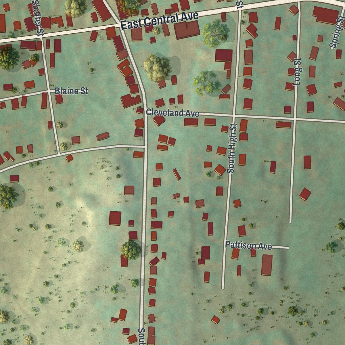 Close-up of the map of East Bangor, Pennsylvania print showing street and building detail