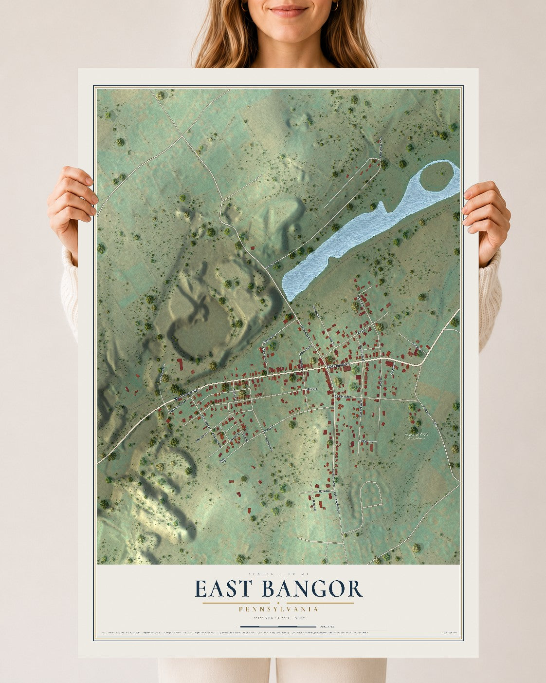 Map of East Bangor, Pennsylvania, 24 x 36 inch unframed archival matte print