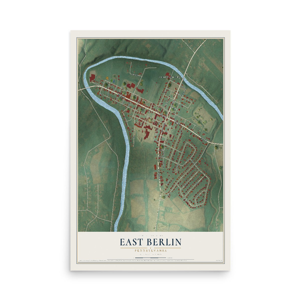 Map of East Berlin, Pennsylvania, 12 x 18 inch unframed archival matte print