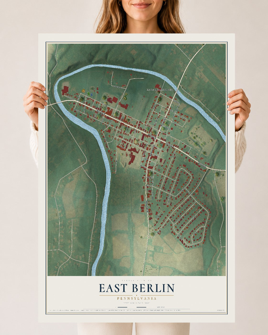 Map of East Berlin, Pennsylvania, 24 x 36 inch unframed archival matte print