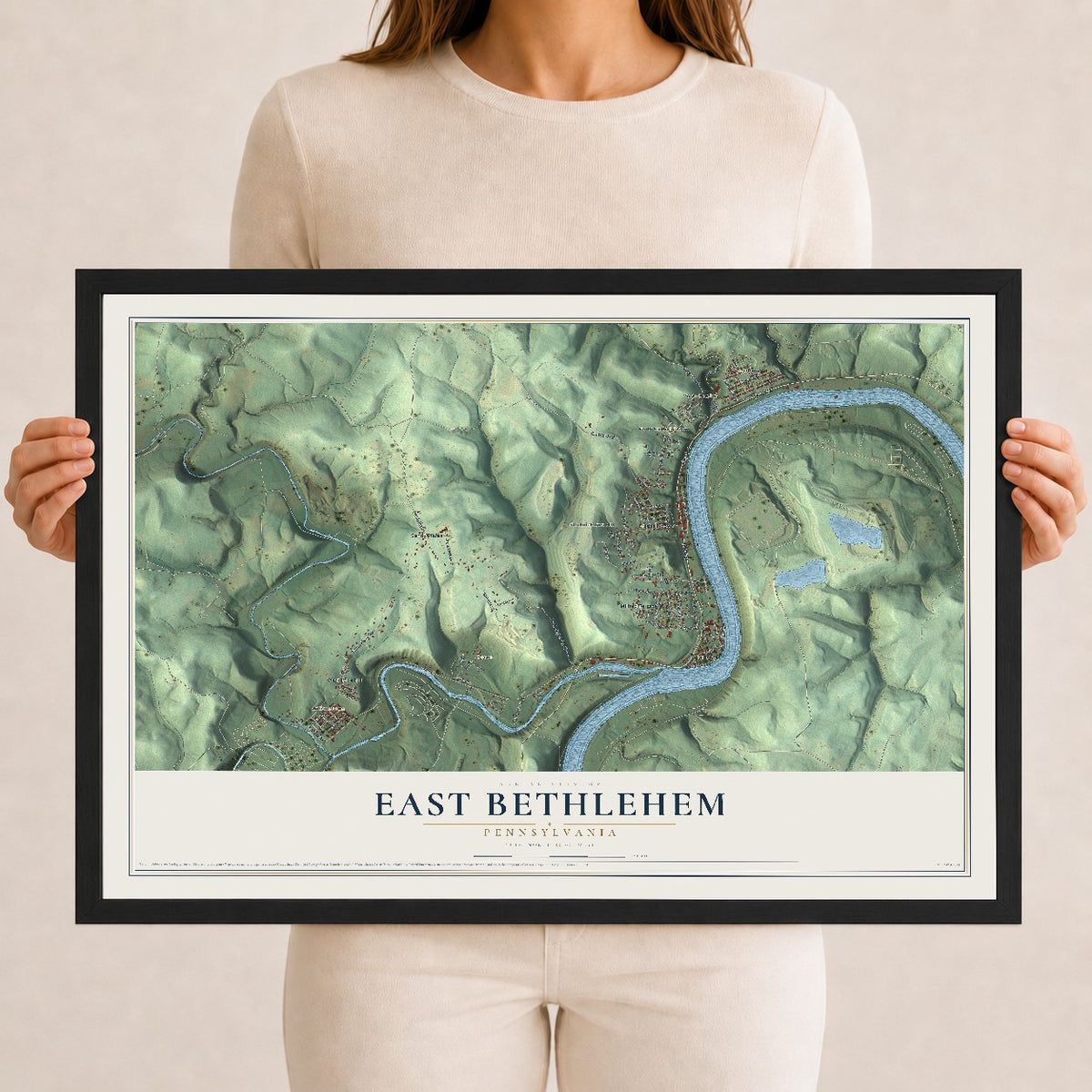 Map of East Bethlehem, Pennsylvania, 12 x 18 inch print in a black wood frame