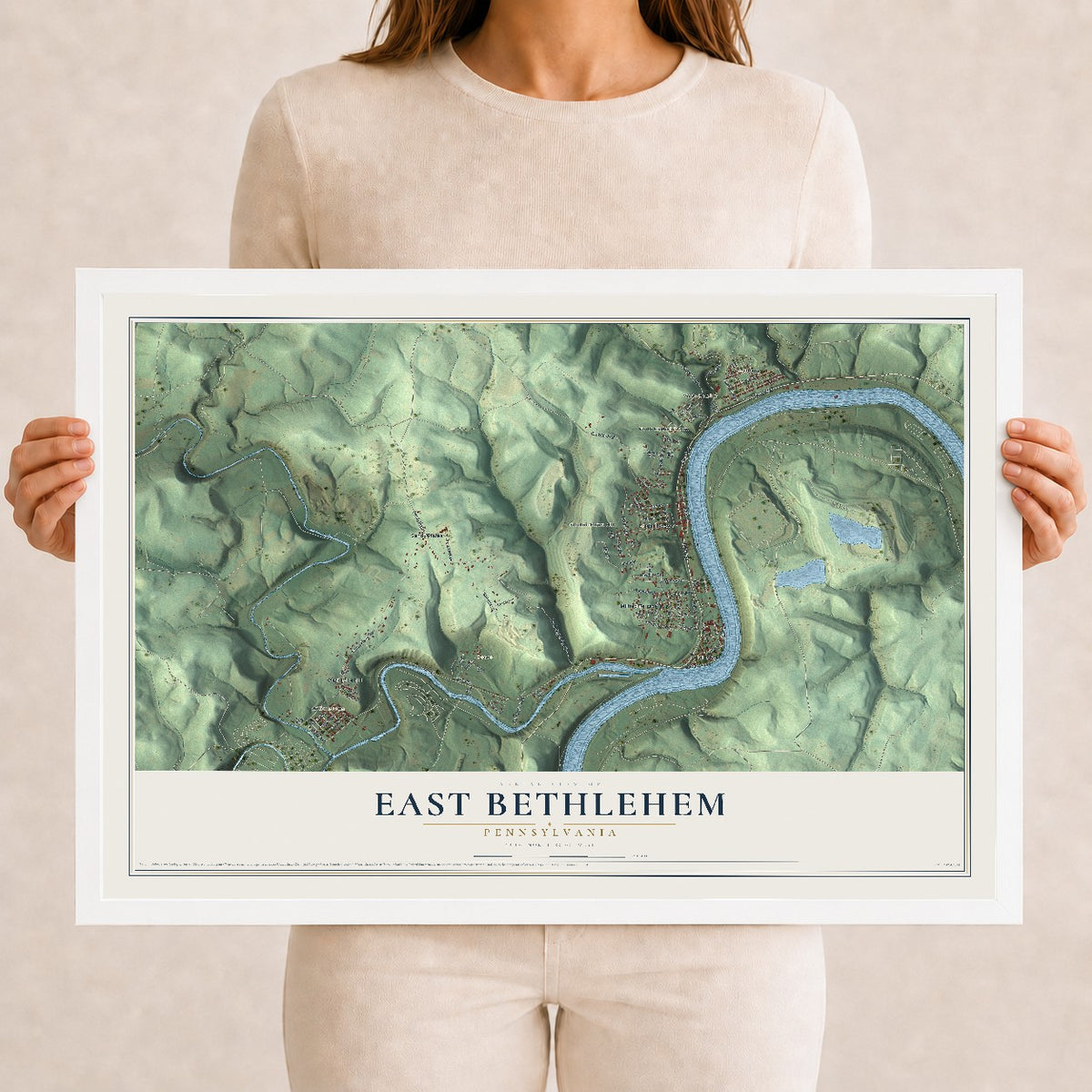 Map of East Bethlehem, Pennsylvania, 12 x 18 inch print in a white wood frame