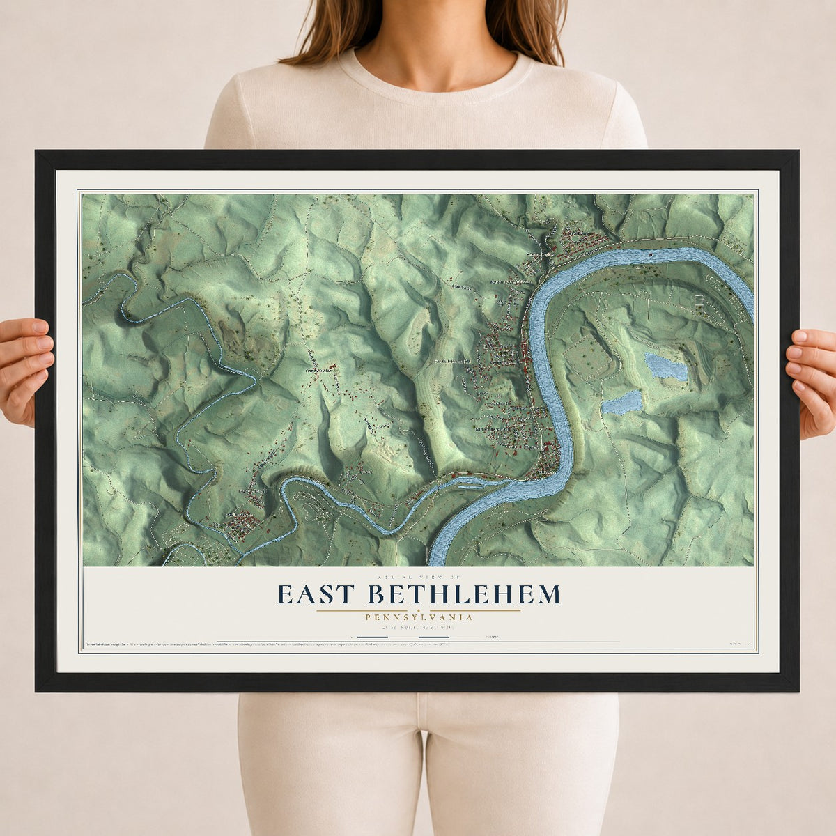 Map of East Bethlehem, Pennsylvania, 18 x 24 inch print in a black wood frame