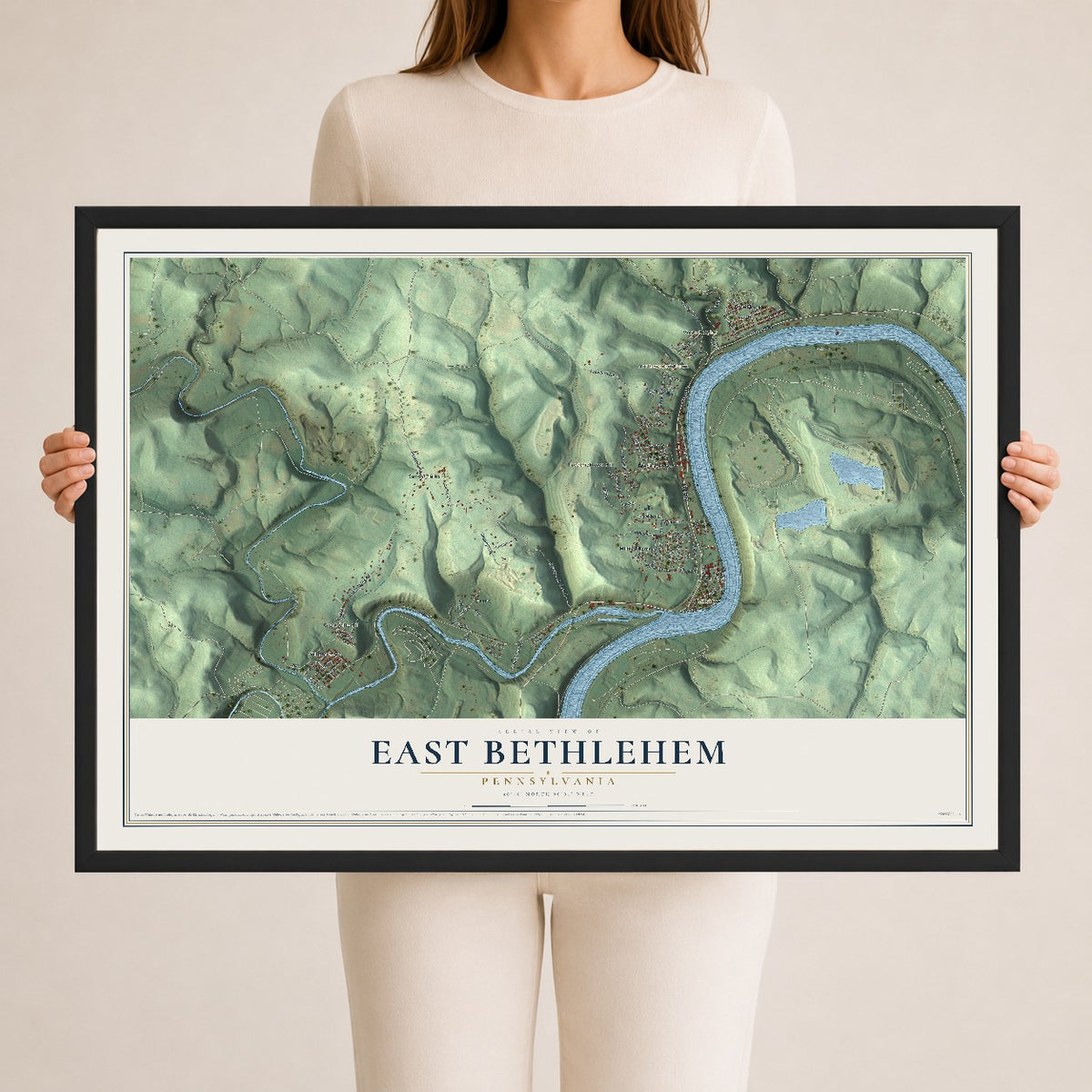 Map of East Bethlehem, Pennsylvania, 24 x 36 inch print in a black wood frame