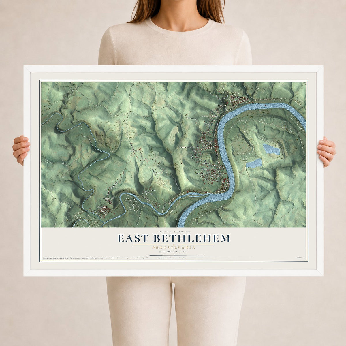Map of East Bethlehem, Pennsylvania, 24 x 36 inch print in a white wood frame