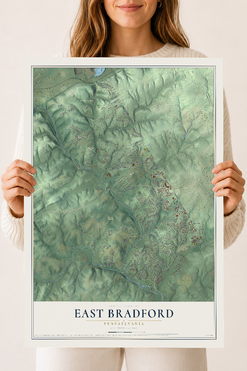Map of East Bradford, Pennsylvania, 18 x 24 inch unframed archival matte print