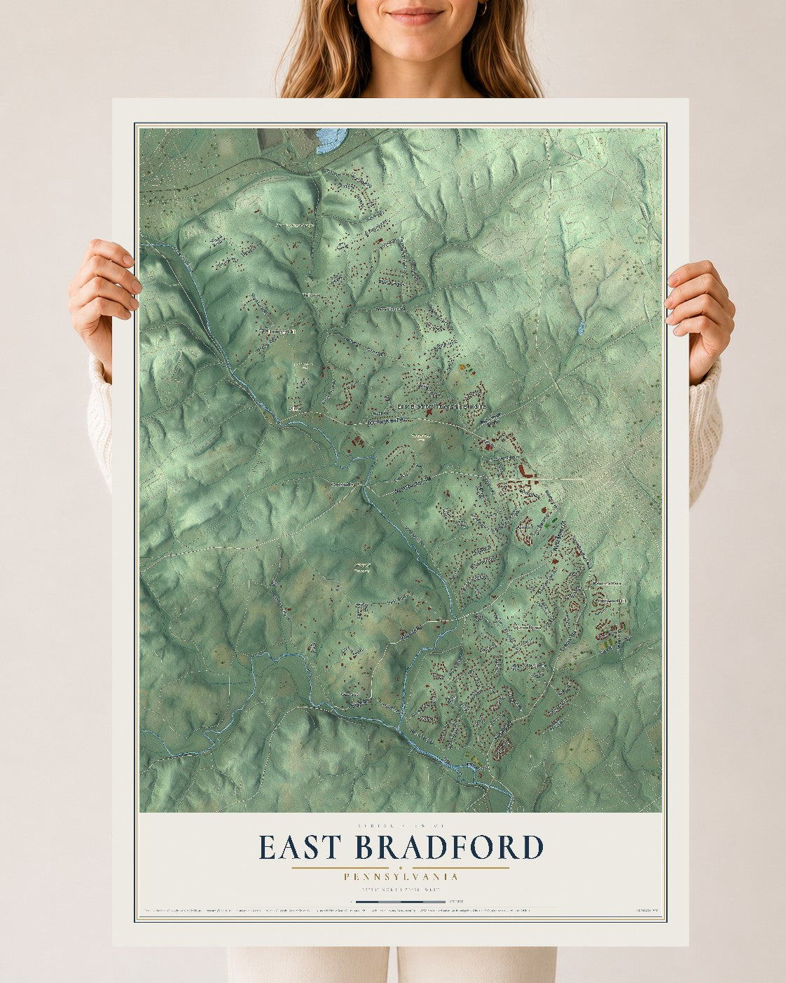 Map of East Bradford, Pennsylvania, 24 x 36 inch unframed archival matte print
