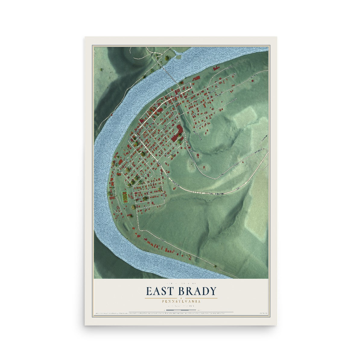 Map of East Brady, Pennsylvania, 12 x 18 inch unframed archival matte print