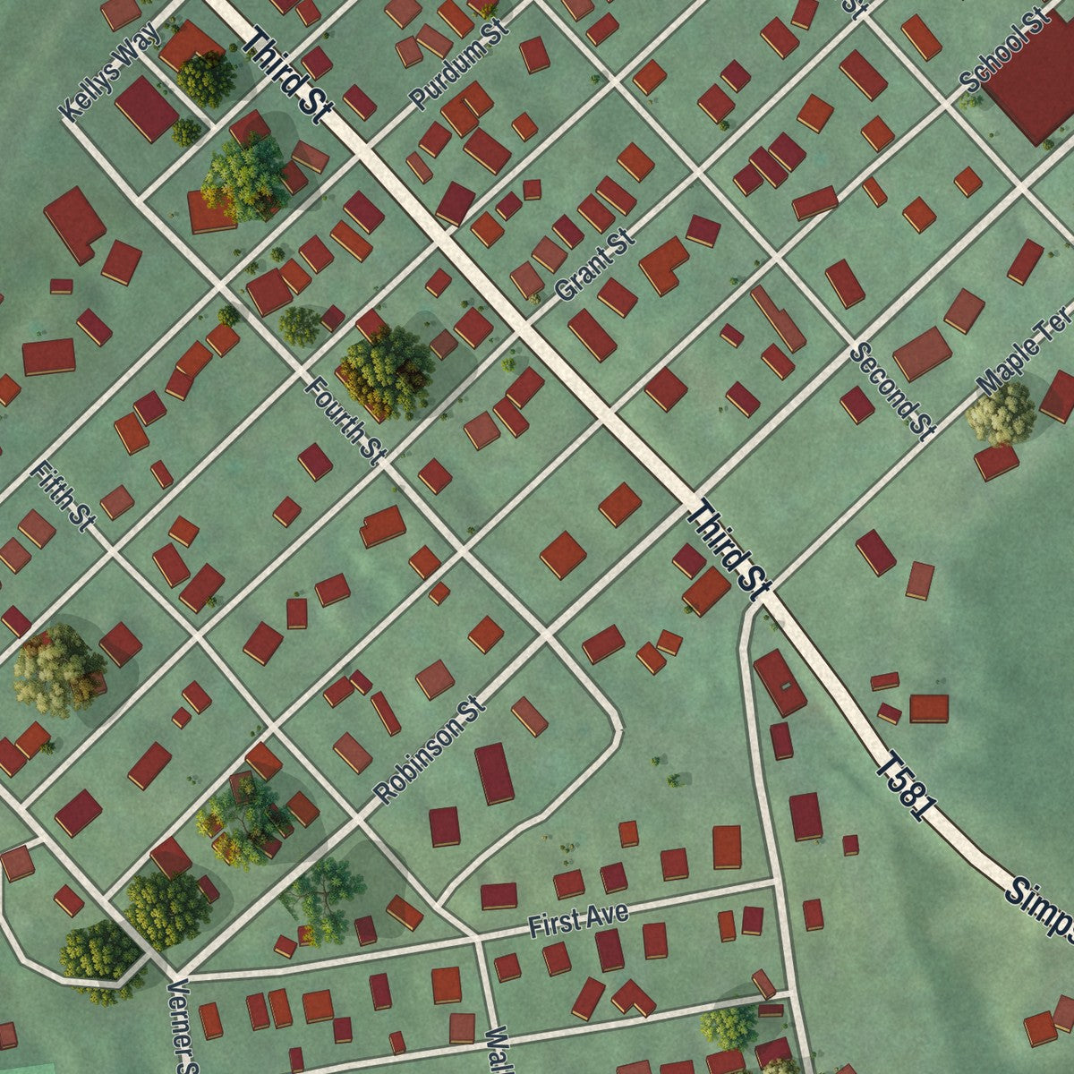 Close-up of the map of East Brady, Pennsylvania print showing street and building detail