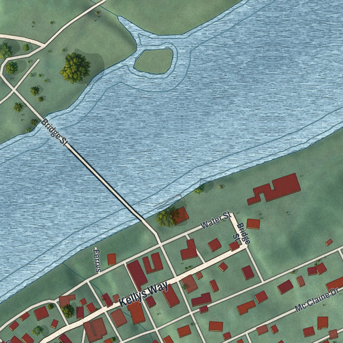 Second close-up of the map of East Brady, Pennsylvania print showing more streets and buildings