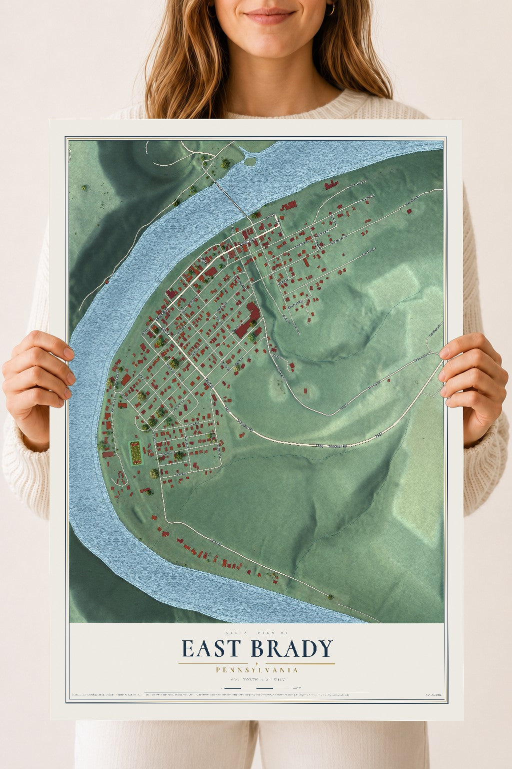Map of East Brady, Pennsylvania, 18 x 24 inch unframed archival matte print
