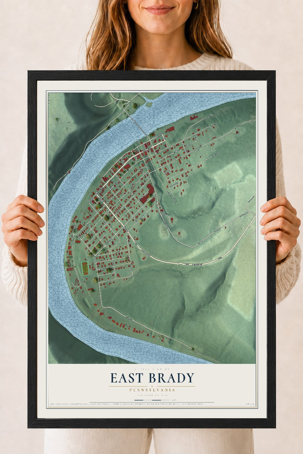 Map of East Brady, Pennsylvania, 18 x 24 inch print in a black wood frame