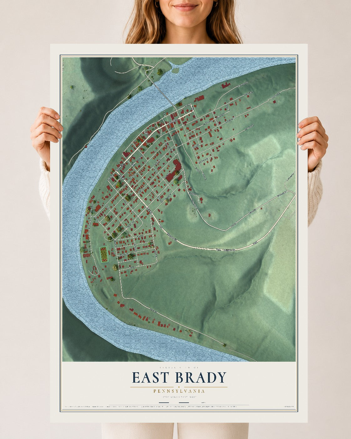Map of East Brady, Pennsylvania, 24 x 36 inch unframed archival matte print
