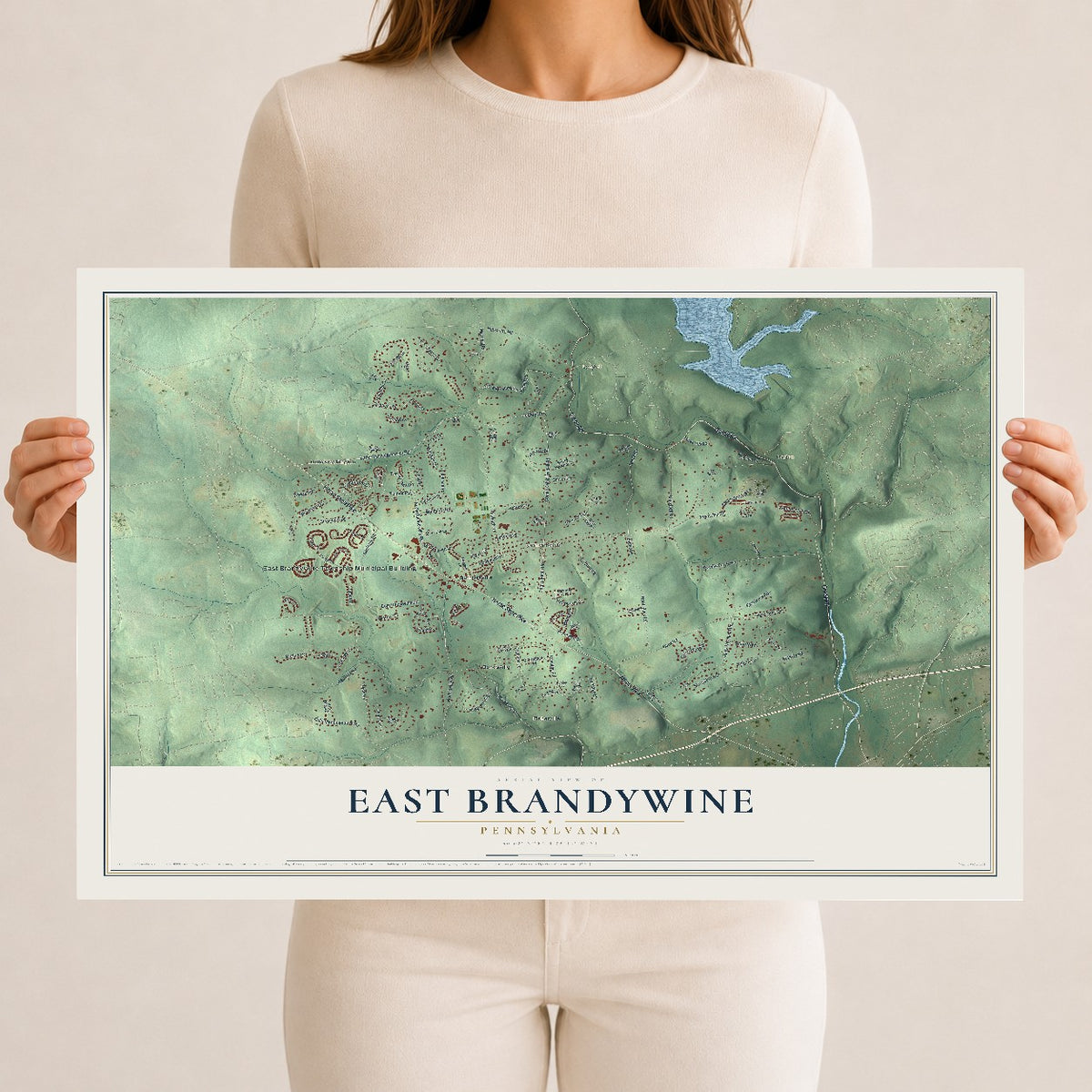 Map of East Brandywine, Pennsylvania, 12 x 18 inch unframed archival matte print