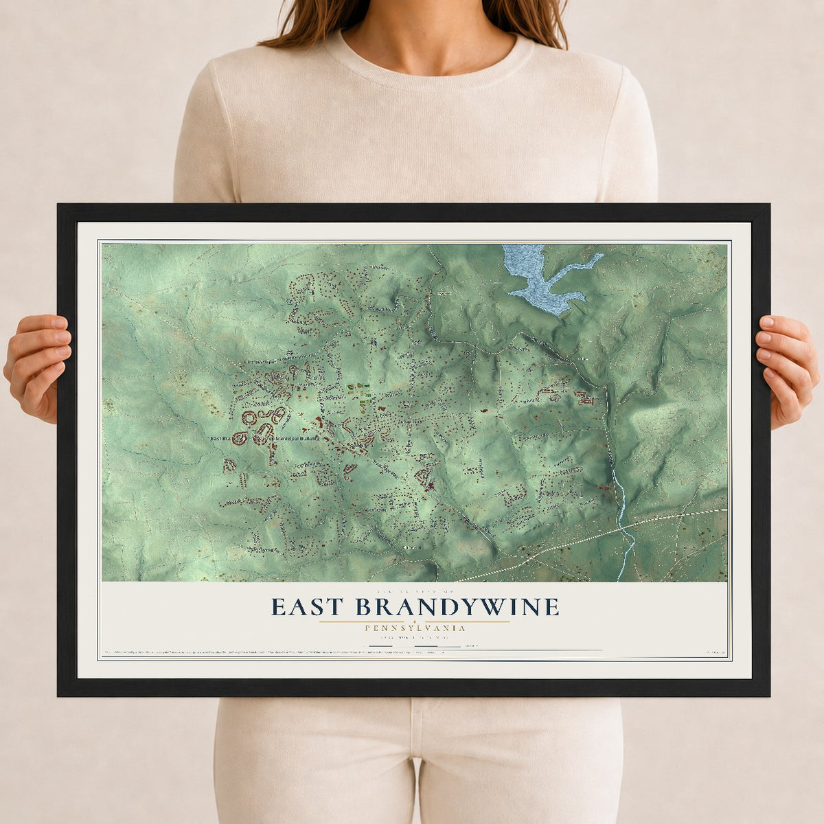Map of East Brandywine, Pennsylvania, 12 x 18 inch print in a black wood frame