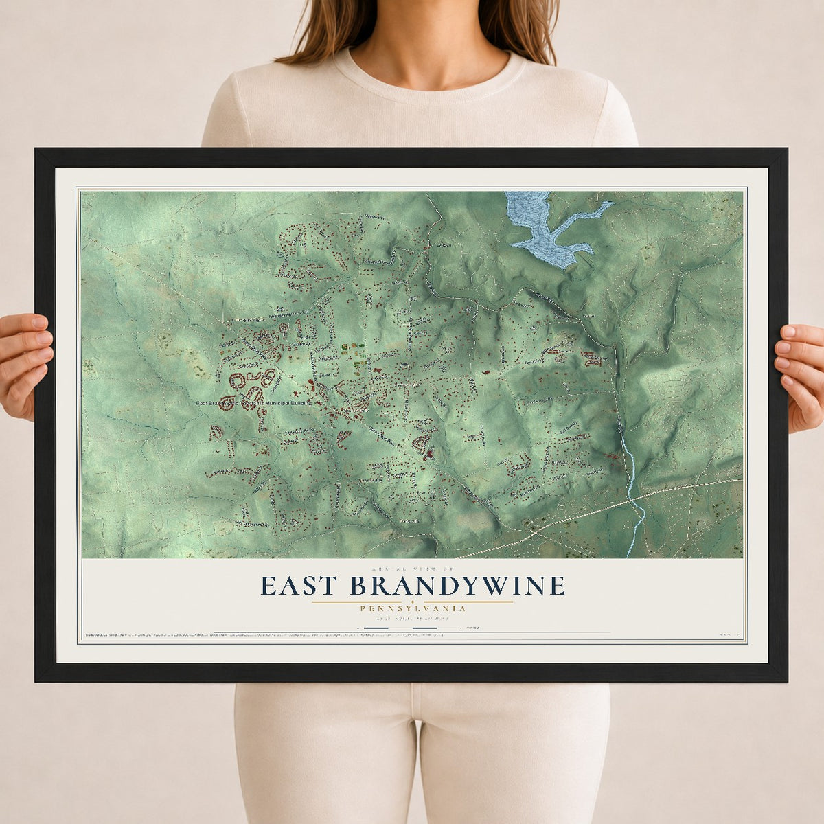Map of East Brandywine, Pennsylvania, 18 x 24 inch print in a black wood frame