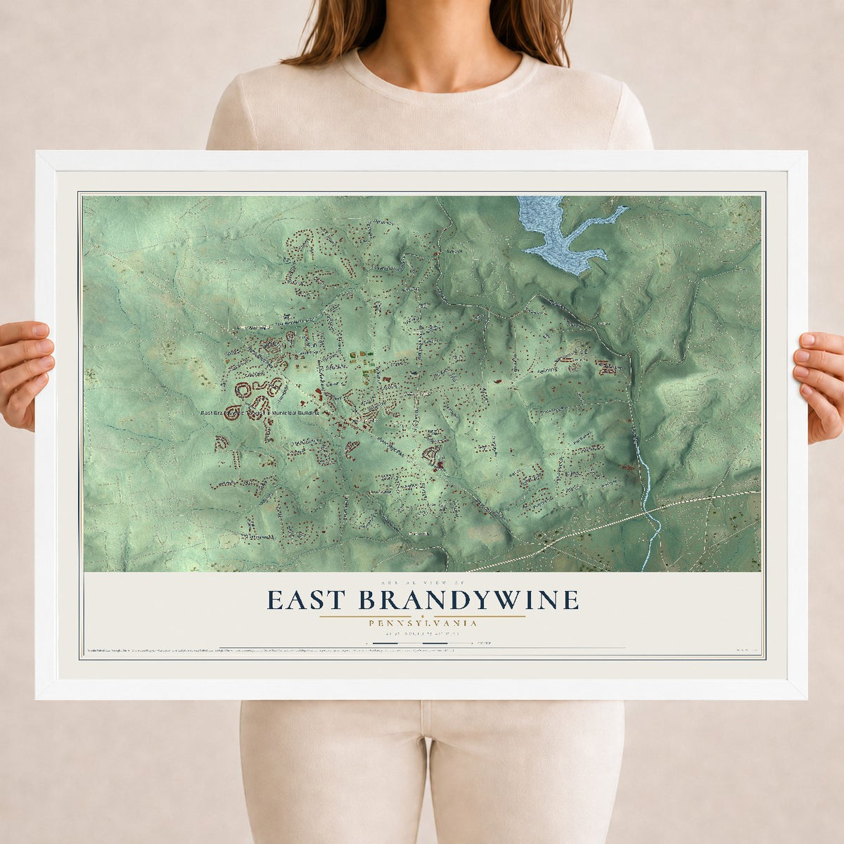 Map of East Brandywine, Pennsylvania, 18 x 24 inch print in a white wood frame