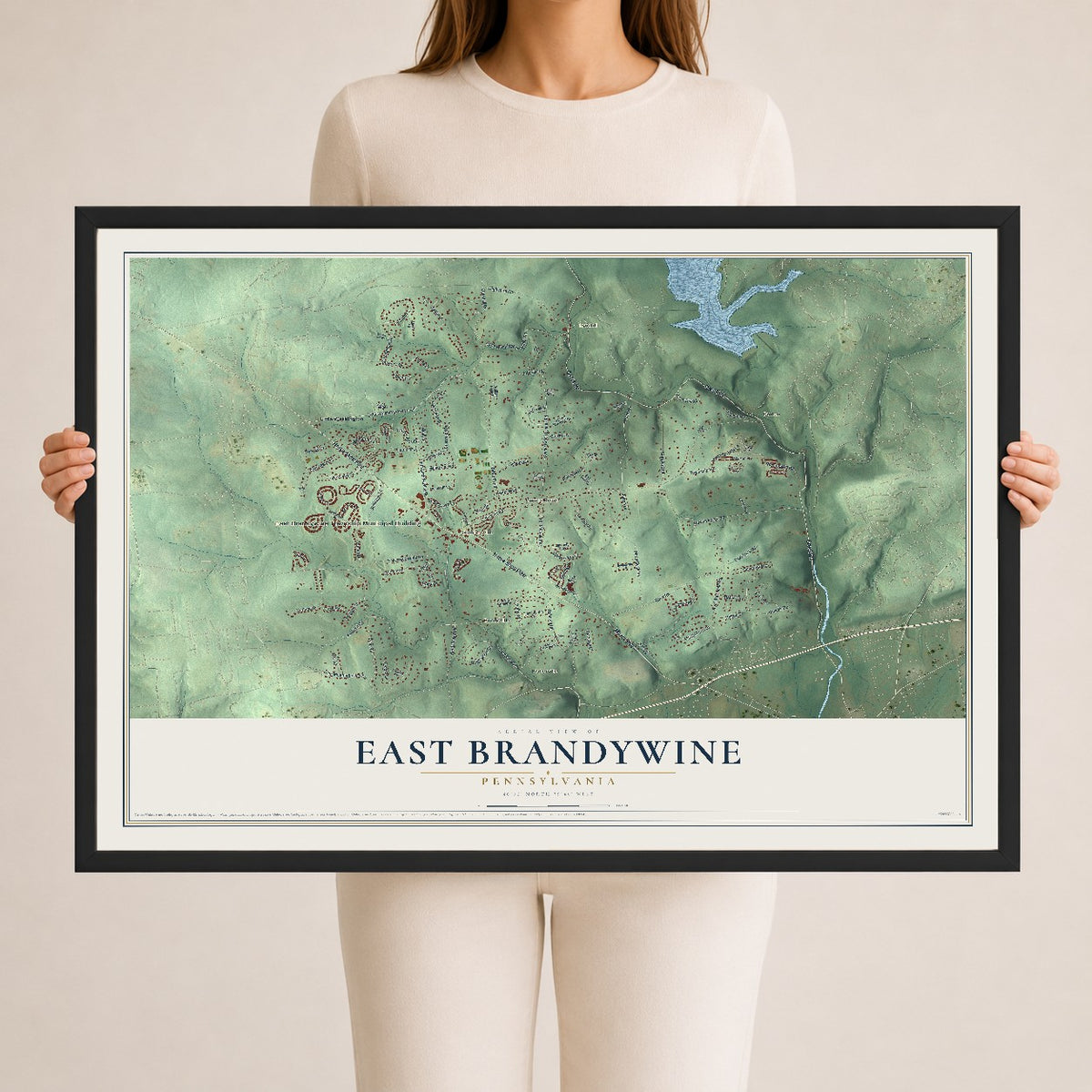 Map of East Brandywine, Pennsylvania, 24 x 36 inch print in a black wood frame