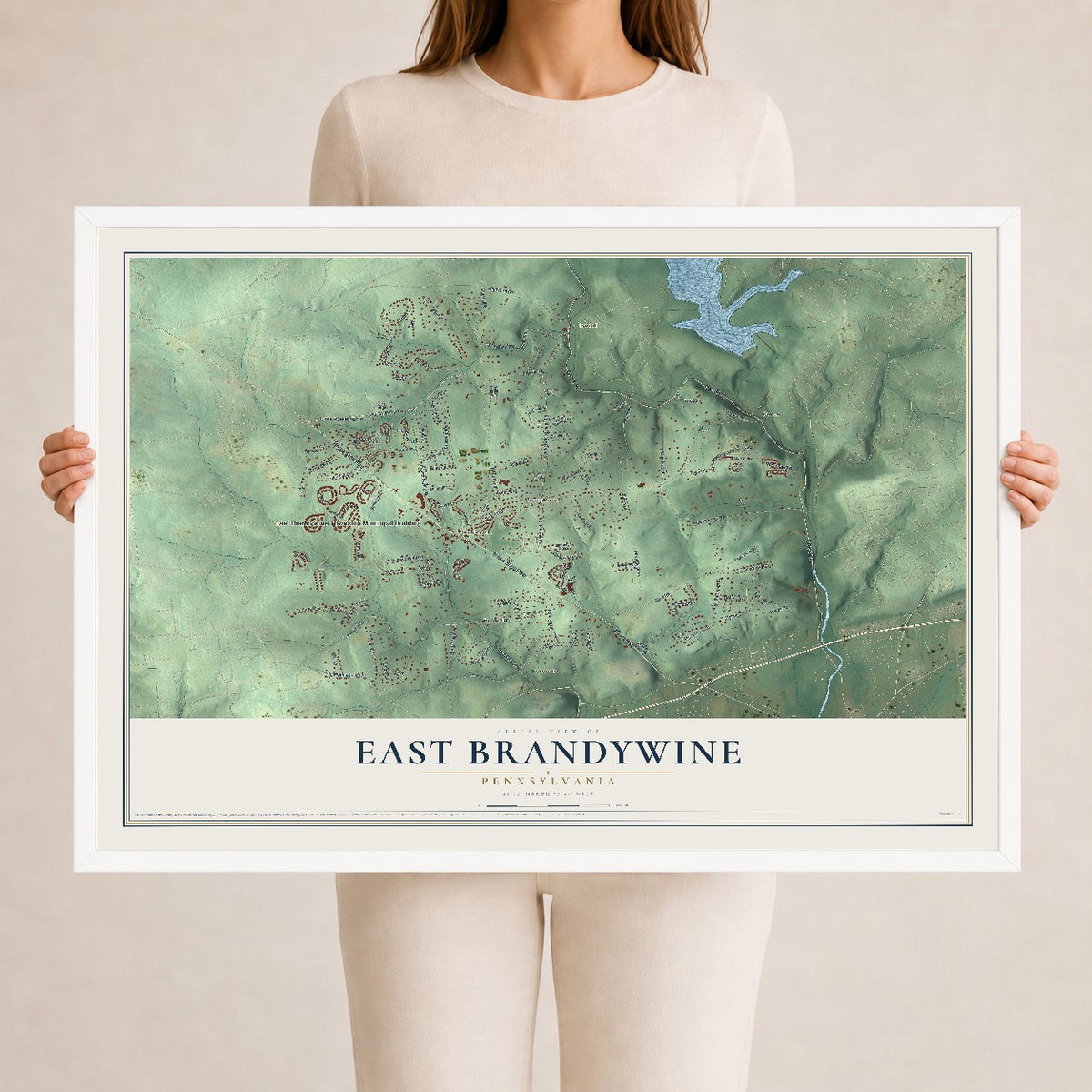 Map of East Brandywine, Pennsylvania, 24 x 36 inch print in a white wood frame