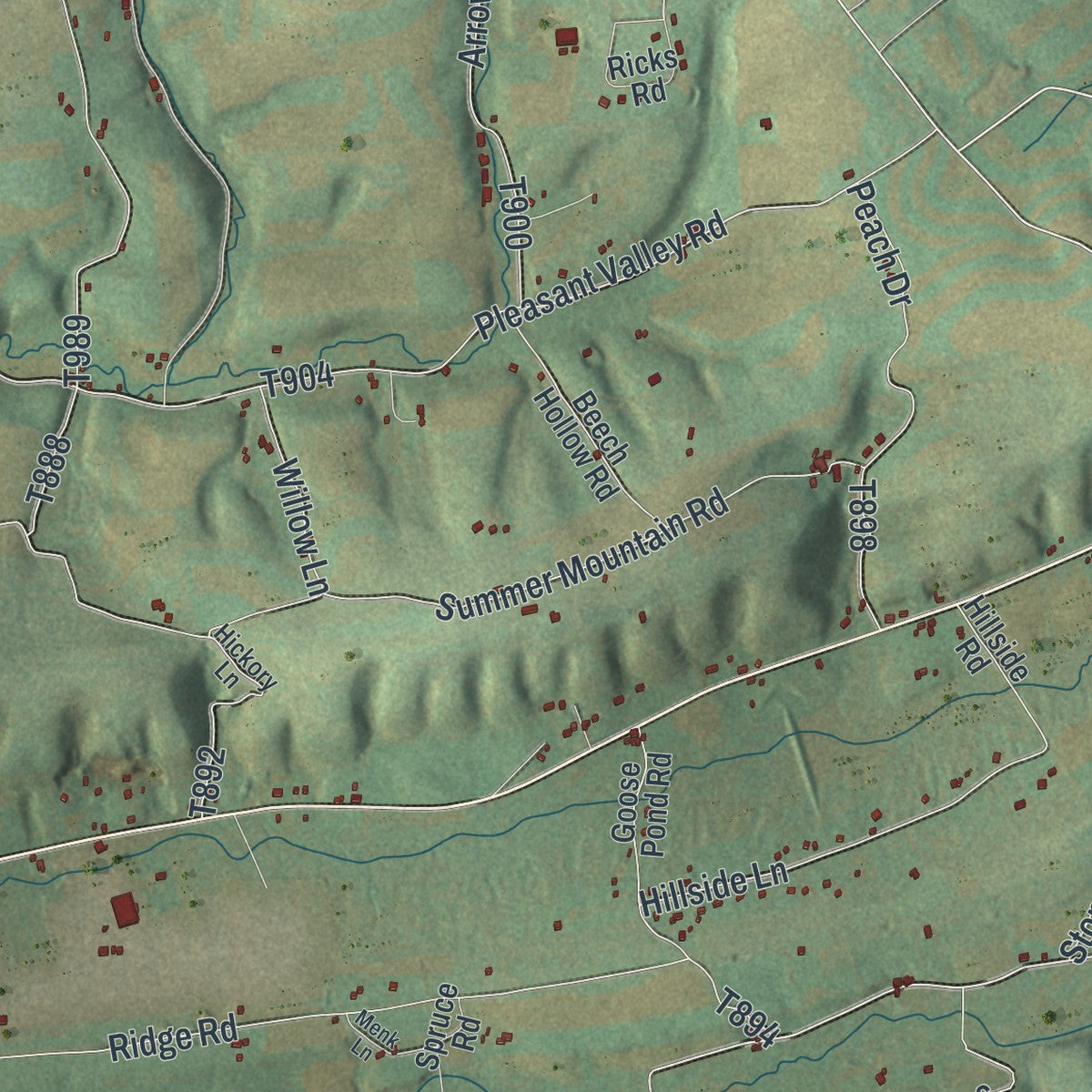 Second close-up of the map of East Brunswick, Pennsylvania print showing more streets and buildings