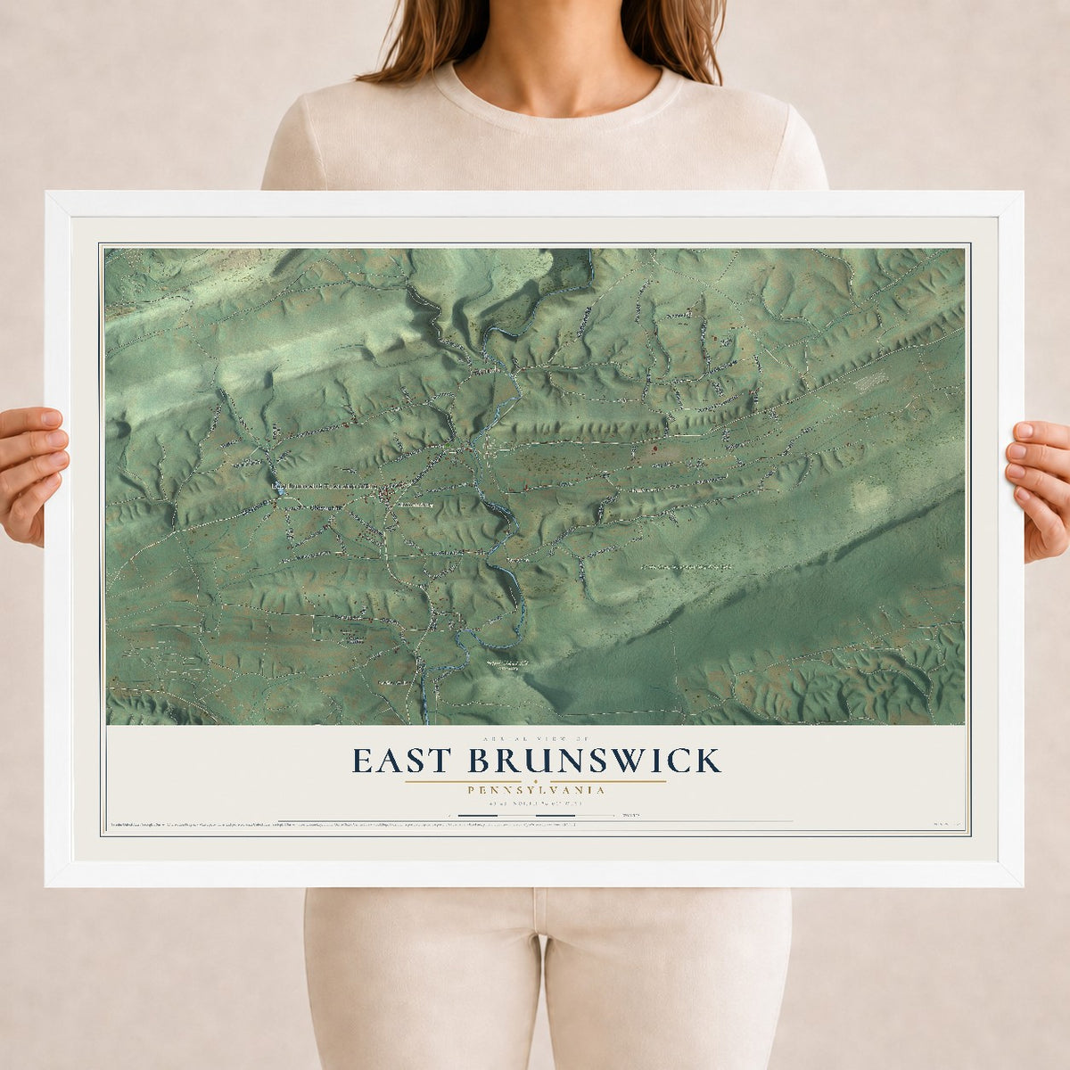 Map of East Brunswick, Pennsylvania, 18 x 24 inch print in a white wood frame