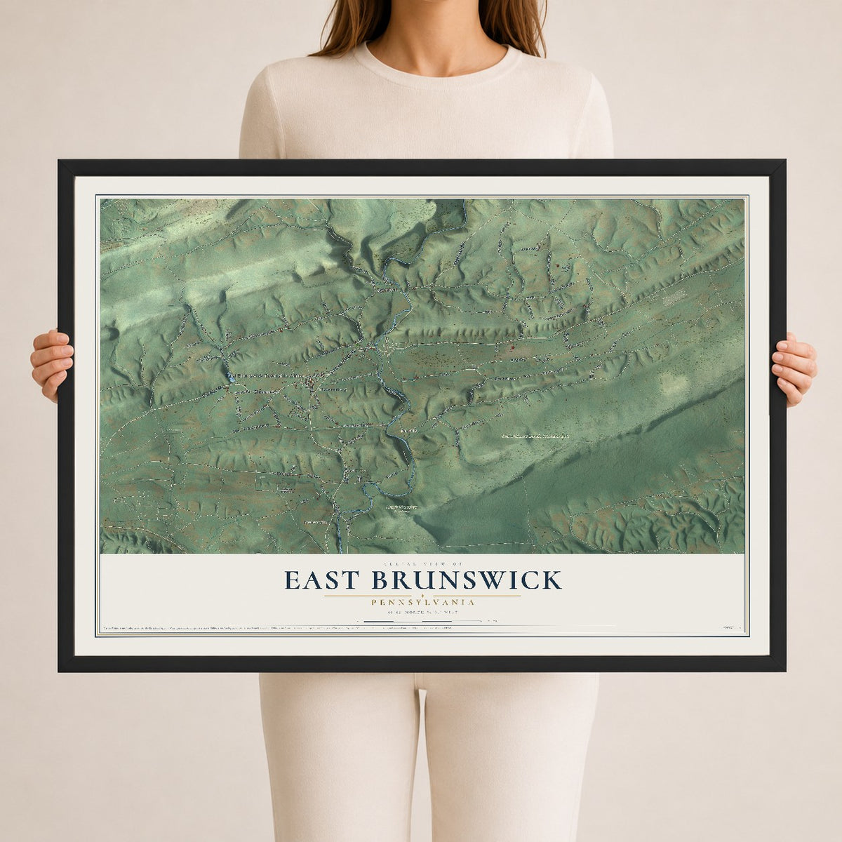 Map of East Brunswick, Pennsylvania, 24 x 36 inch print in a black wood frame
