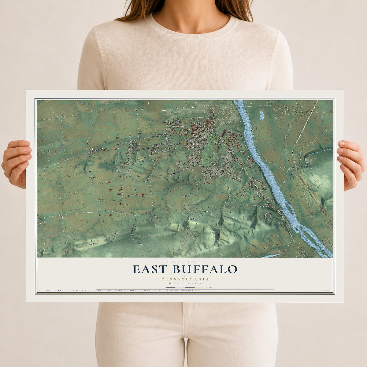 Map of East Buffalo, Pennsylvania, 12 x 18 inch unframed archival matte print