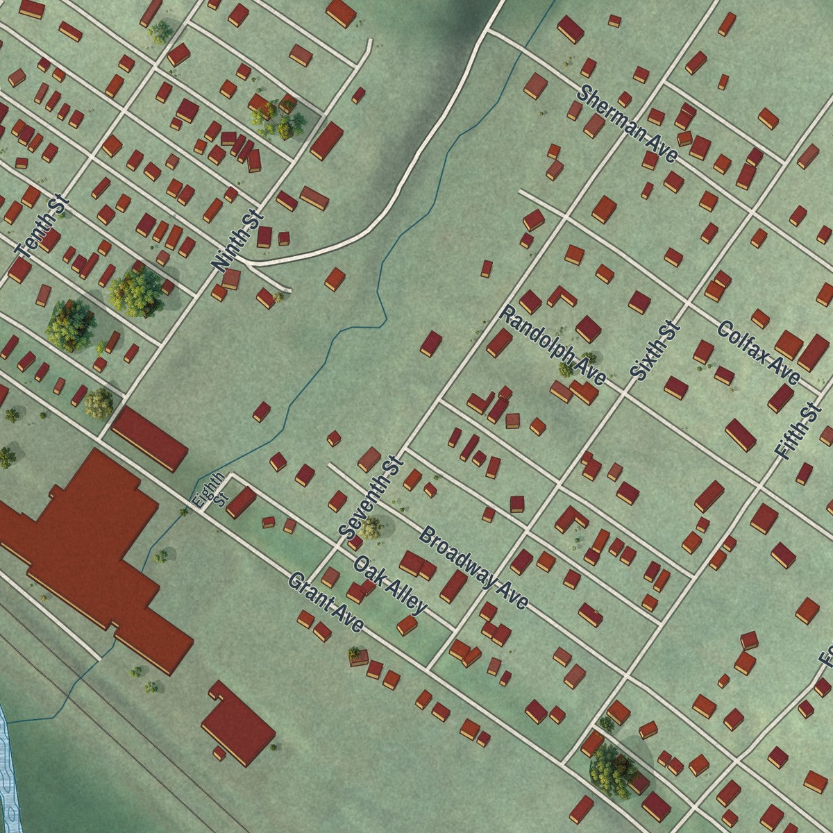 Close-up of the map of East Butler, Pennsylvania print showing street and building detail