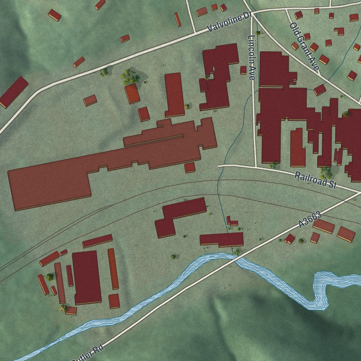 Second close-up of the map of East Butler, Pennsylvania print showing more streets and buildings