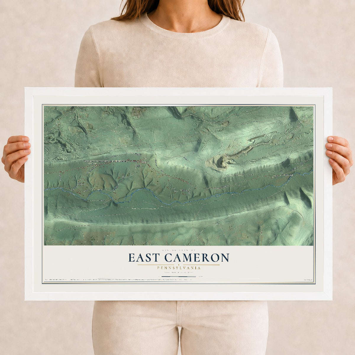 Map of East Cameron, Pennsylvania, 12 x 18 inch print in a white wood frame