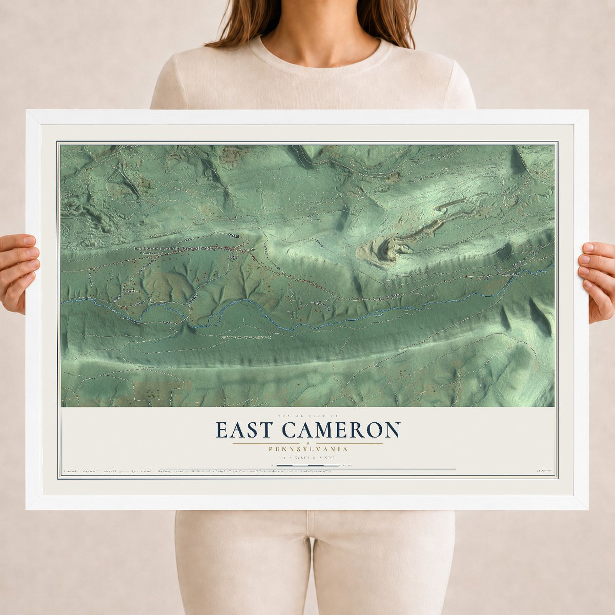 Map of East Cameron, Pennsylvania, 18 x 24 inch print in a white wood frame