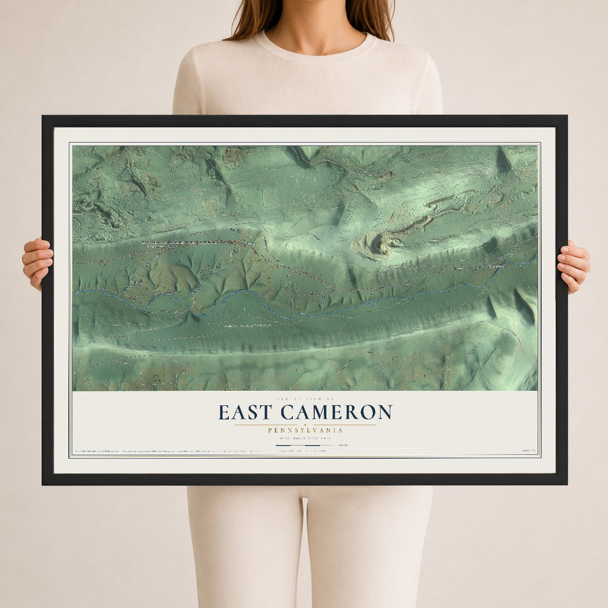 Map of East Cameron, Pennsylvania, 24 x 36 inch print in a black wood frame