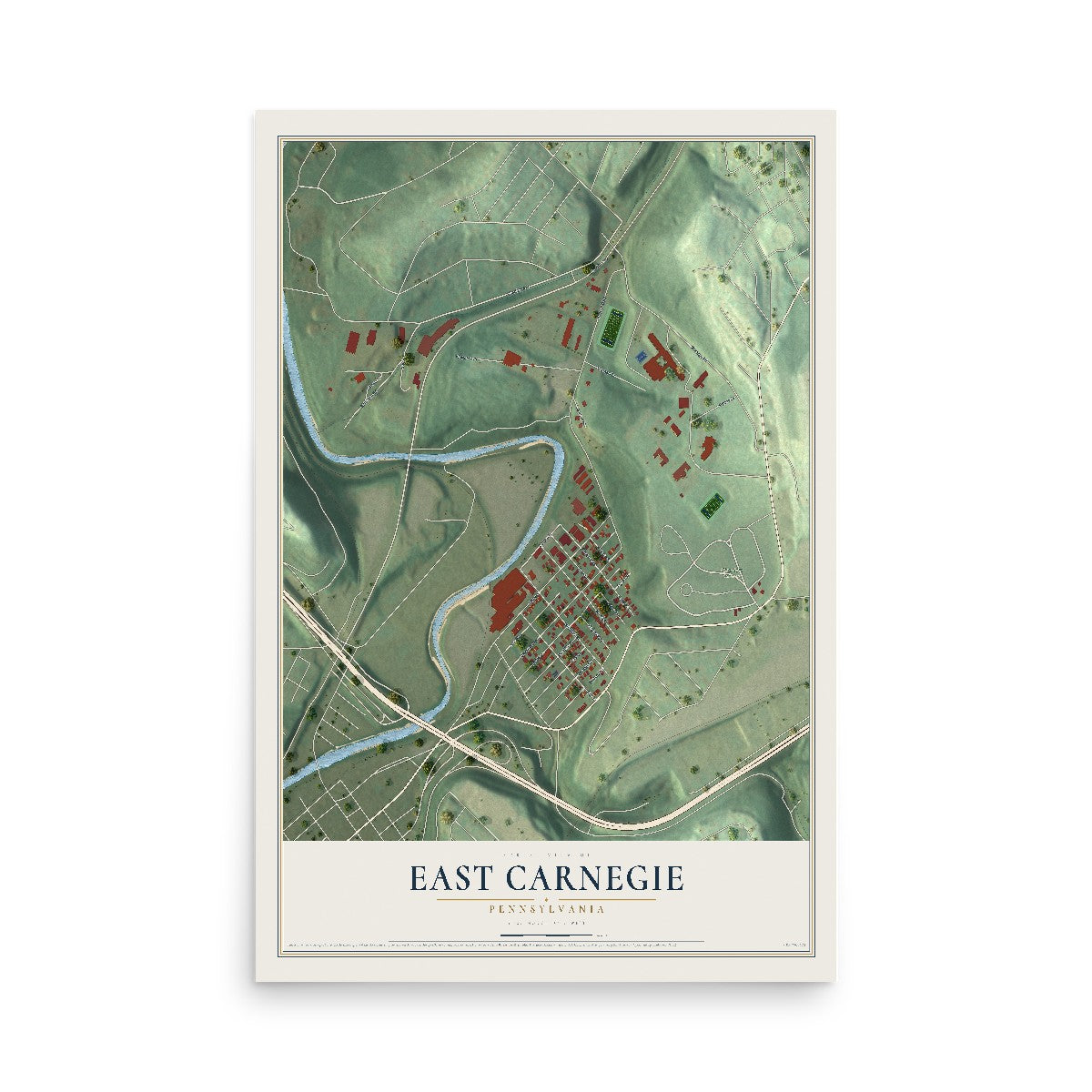Map of East Carnegie, Pennsylvania, 12 x 18 inch unframed archival matte print