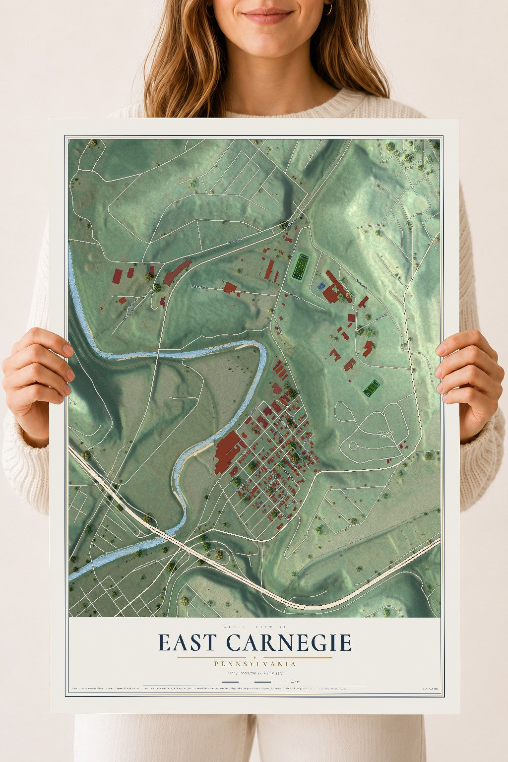 Map of East Carnegie, Pennsylvania, 18 x 24 inch unframed archival matte print