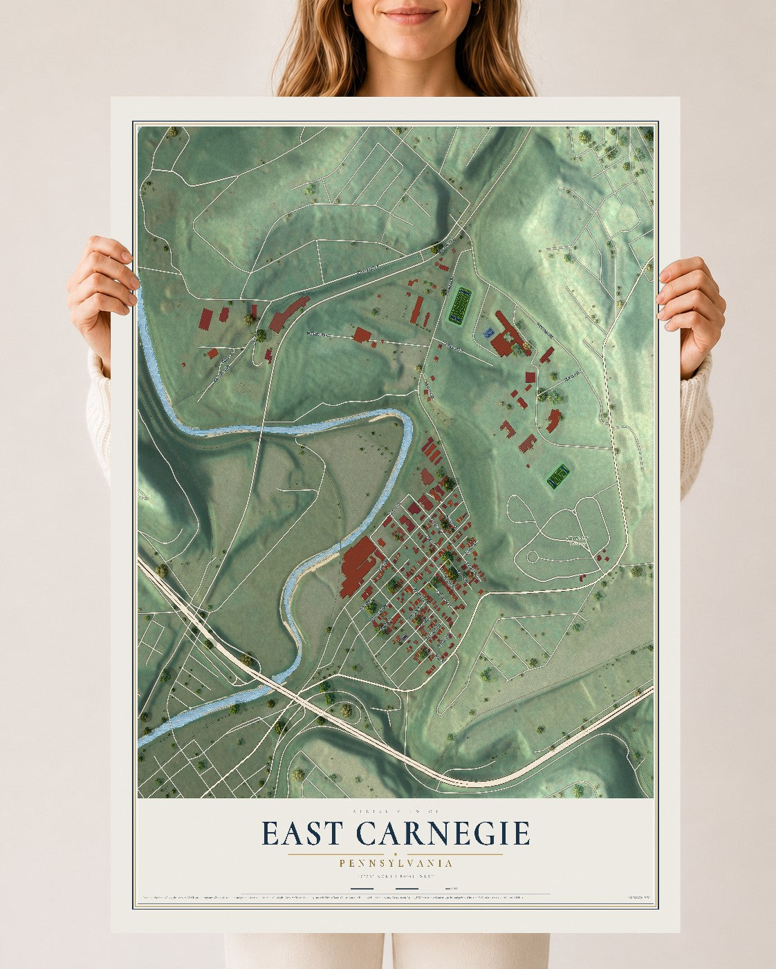 Map of East Carnegie, Pennsylvania, 24 x 36 inch unframed archival matte print