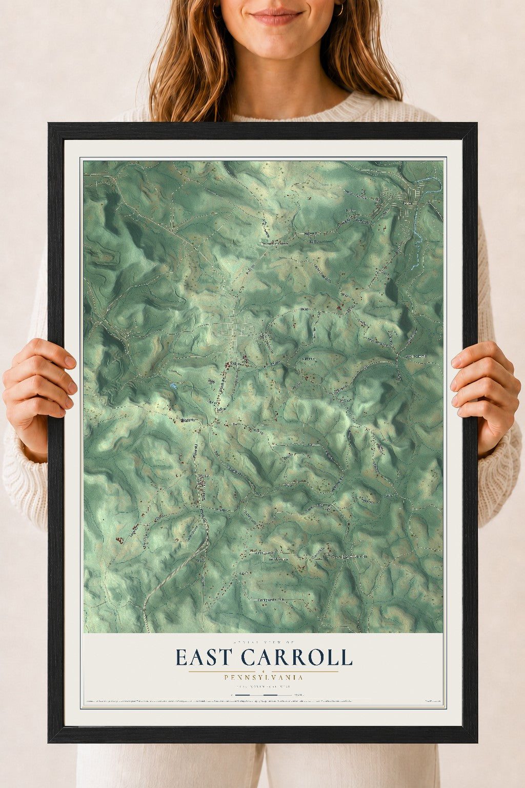 Map of East Carroll, Pennsylvania, 18 x 24 inch print in a black wood frame