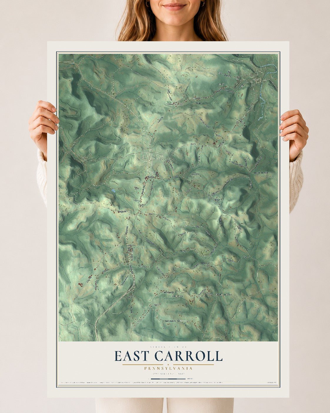 Map of East Carroll, Pennsylvania, 24 x 36 inch unframed archival matte print