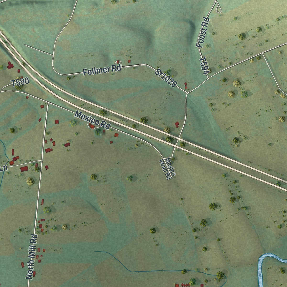 Close-up of the map of East Chillisquaque, Pennsylvania print showing street and building detail