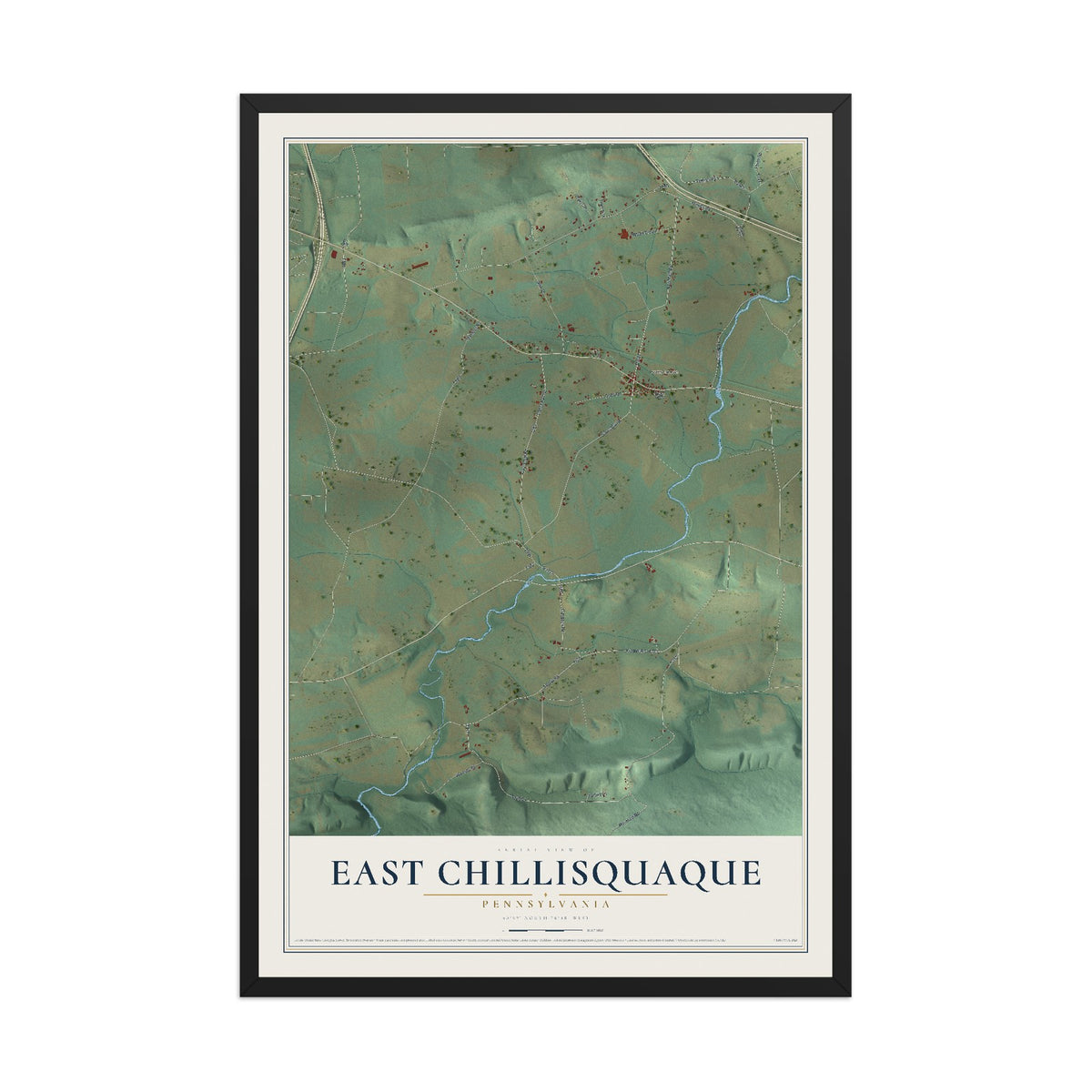 Map of East Chillisquaque, Pennsylvania, 12 x 18 inch print in a black wood frame