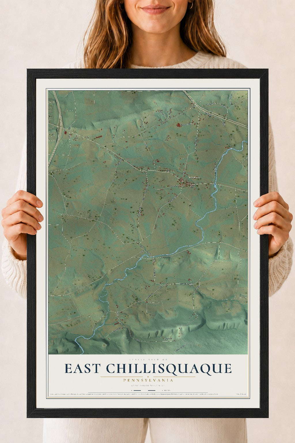 Map of East Chillisquaque, Pennsylvania, 18 x 24 inch print in a black wood frame