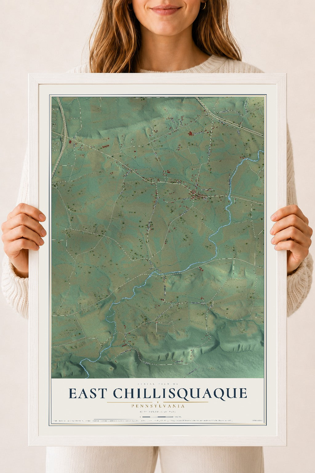 Map of East Chillisquaque, Pennsylvania, 18 x 24 inch print in a white wood frame