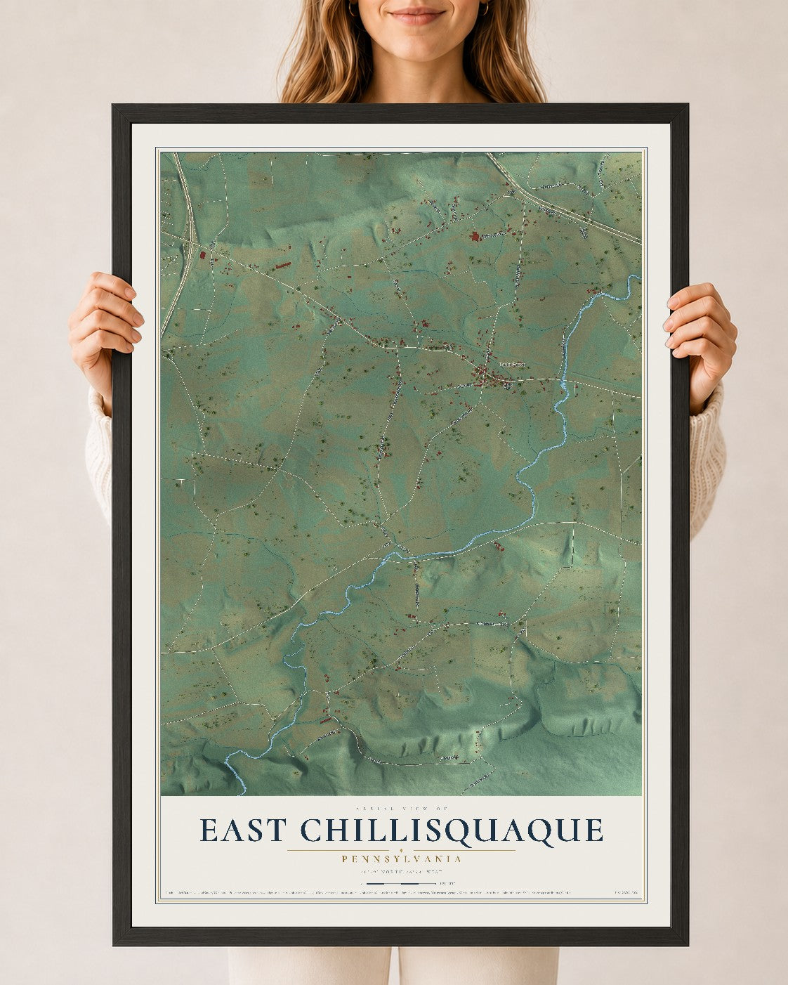 Map of East Chillisquaque, Pennsylvania, 24 x 36 inch print in a black wood frame