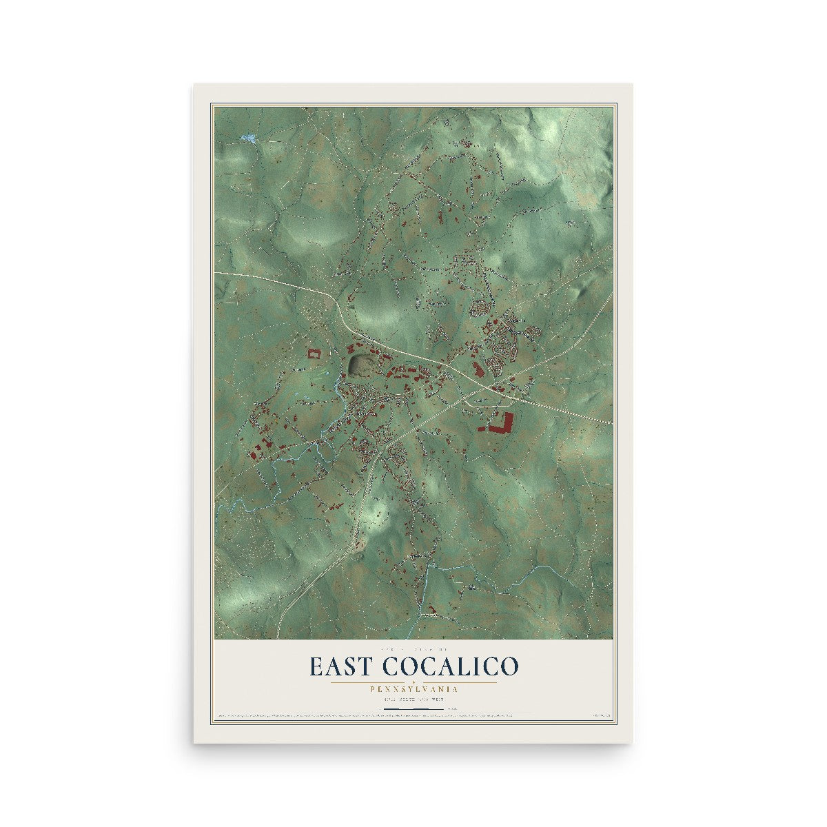 Map of East Cocalico, Pennsylvania, 12 x 18 inch unframed archival matte print