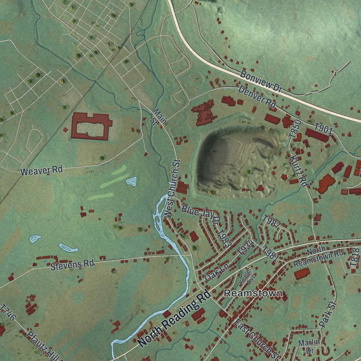 Second close-up of the map of East Cocalico, Pennsylvania print showing more streets and buildings