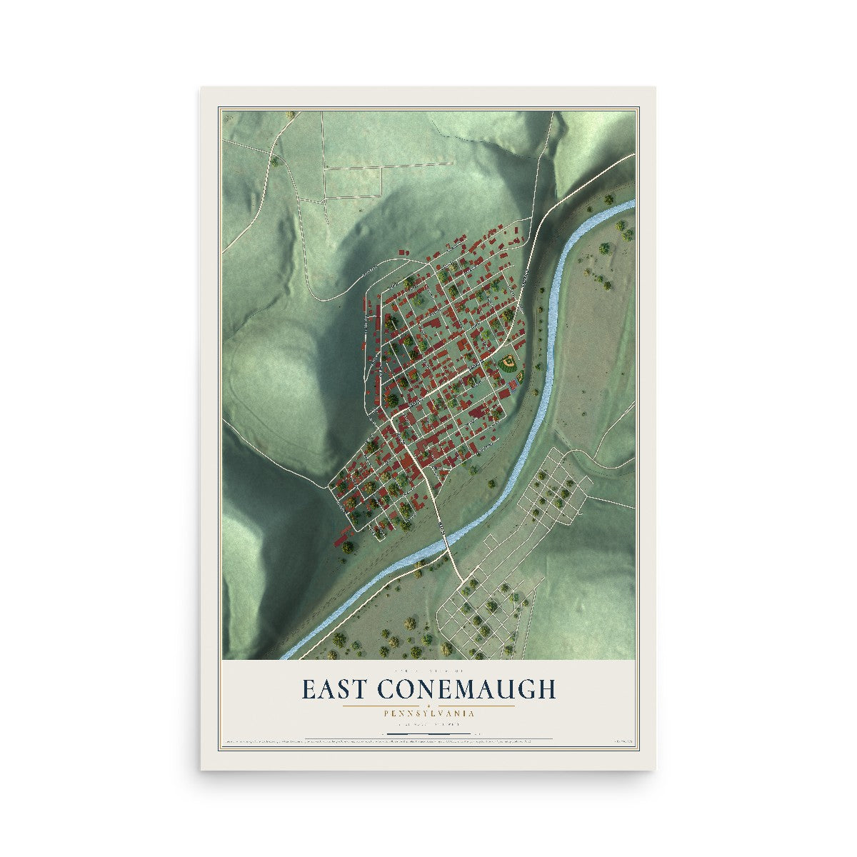 Map of East Conemaugh, Pennsylvania, 12 x 18 inch unframed archival matte print