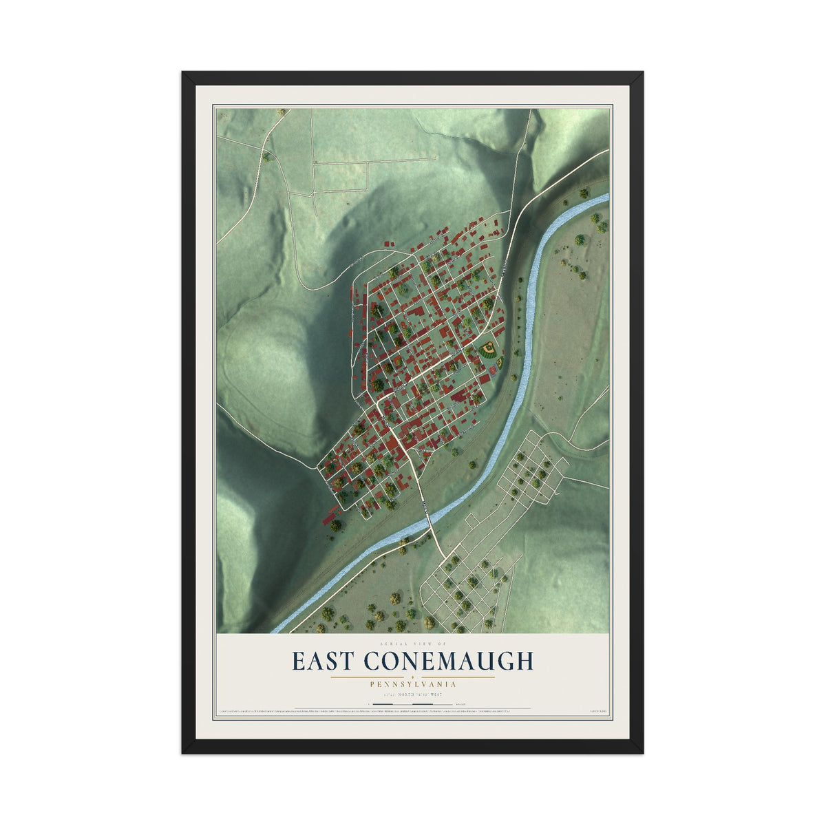 Map of East Conemaugh, Pennsylvania, 12 x 18 inch print in a black wood frame